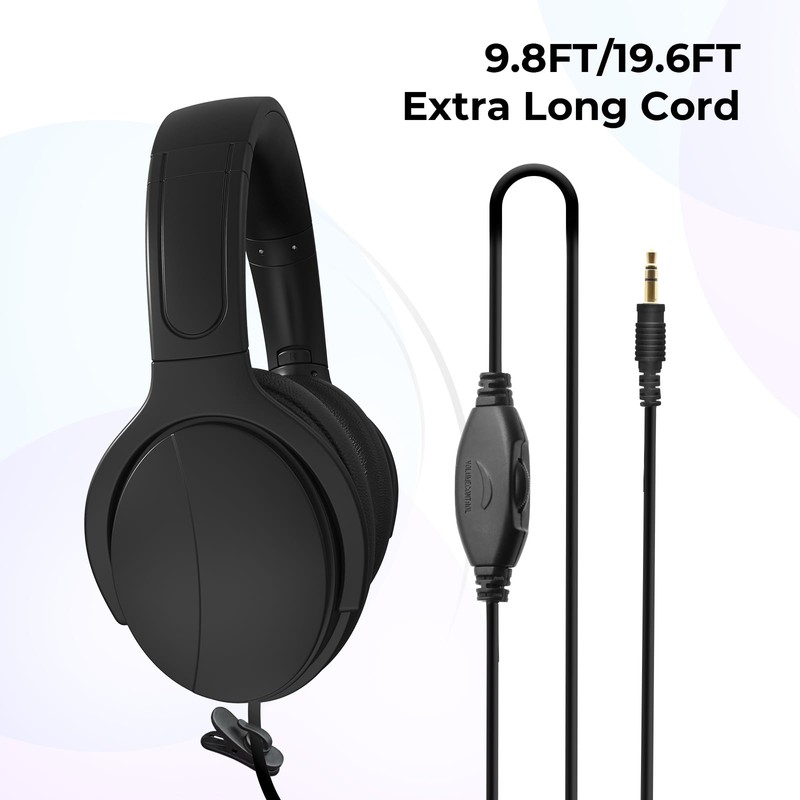 100SEASHELL Long Cord Tv Headphones for Seniors with Volume Control