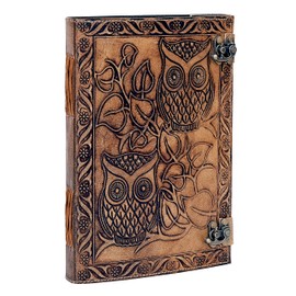 Owl Journal, Leather Owl Emboss Journal, Leather Journal for Men, Leather Journal for Women, 240 Pages Handmade Paper Journal, Leather Notebook, Leather Sketchbook (Vintage Brown, 10 x 7 Inch)