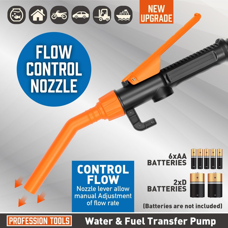 Portable Transfer Pump Battery Operated Electric Siphon Pump, 2.4 GPM