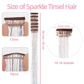 SOYZMYX 12pcs Clip in Hair Tinsel Extensions Sparkle & Highlights for Hair Multi-color 20 Inch Dazzle Hair for Party, Christmas Gift for Kids, Girls, Women(Multi-color)