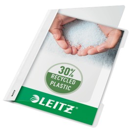 Leitz A4 Standard Plastic File, 30 Percent Pre-consumer Recycled Plastic, Flatfile for A4 Sheets, 60 Sheet Capacity, White, 41910001