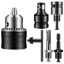 6 Pcs Capacity Drill Chuck Set with 1.5-13 mm Drill Chuck Converter 1/2-20UNF Mount Impact Driver Bits Chuck Drill Chuck Wrench 1/2 Inch Shank 1/4 Inch Hex Shank 1/2 Inch Socket Square Female Adapter