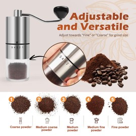 Rsoilch Manual Stainless Steel Coffee Grinder for Espresso,French Press,5 Adjustable Settings,Hand Maker with Built-In Burr,For Home Use and Camping Travel,Coffee Bean Grinders With Hand Crank