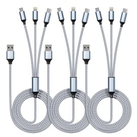 IDISON Multi Charging Cable(3Pack 4FT), 3 in 1 Charging Cable Nylon Braided Multiple USB Cable Universal Charging Cord with Type-C, Micro USB and IP Port for Cell Phones and More