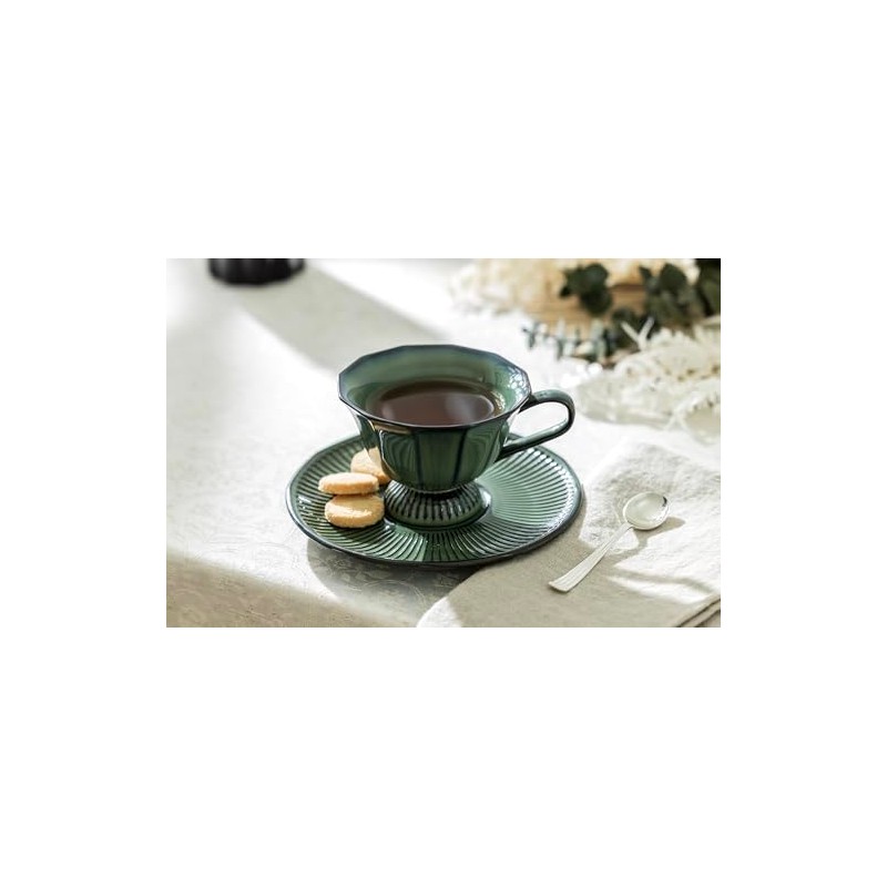 Grace Color Reactive Fine Porcelain Fluted Tea Cup and Saucer