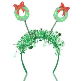 Tinsel Christmas Wreath Bopper Headband, 2023 Holiday Hair Accessories, Sparkly, Novelty Headpiece, One Size…