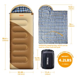 KANYAK Warm Lightweight Compressible Envelope Sleeping Bag for Hiking Trekking Backpacking and Camping in Spring Summer Autumn, Best Gift for Families Friends Lovers or Homeless