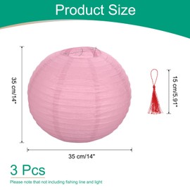 uxcell 3 Pcs Pink Round Paper Lanterns 14 Inch Chinese Paper Lantern Party Decorations Decorative Hanging Fold Lanterns with Tassel for Wedding Anniversary Birthday Party