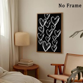 Black And White Canvas Wall Art Heart Artwork Abstract Love Painting White Heart Prints Minimalist Aesthetic Prints Funky Heart Picture Black And White Art Preppy Black And White Art 16x24in Frameless