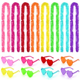 Aulaned 16 Pcs Party Favors Bulk -8 Pairs Feather Boas and Heart Sunglasses,6.6ft Fluffy Costume Scarf for for Wedding Birthday Party Favors (Colorful)