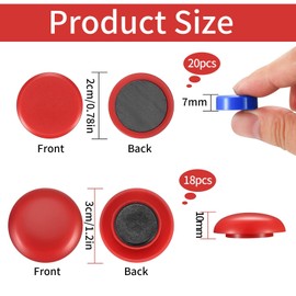 Pack of 38 Magnets for Magnetic Board, Fridge Magnets, Colourful Fridge Magnets, Strong, Small Whiteboard Magnets, Round and Mushroom Shaped for Fridge Pin Board, Photo School Magnets