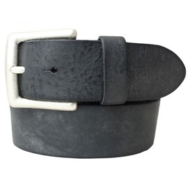 Belt Made of Soft Full-Grain Leather, Used Look, 4 cm, Jeans Belt for Men and Women, 40 mm, Vintage Look - Black, antique silver