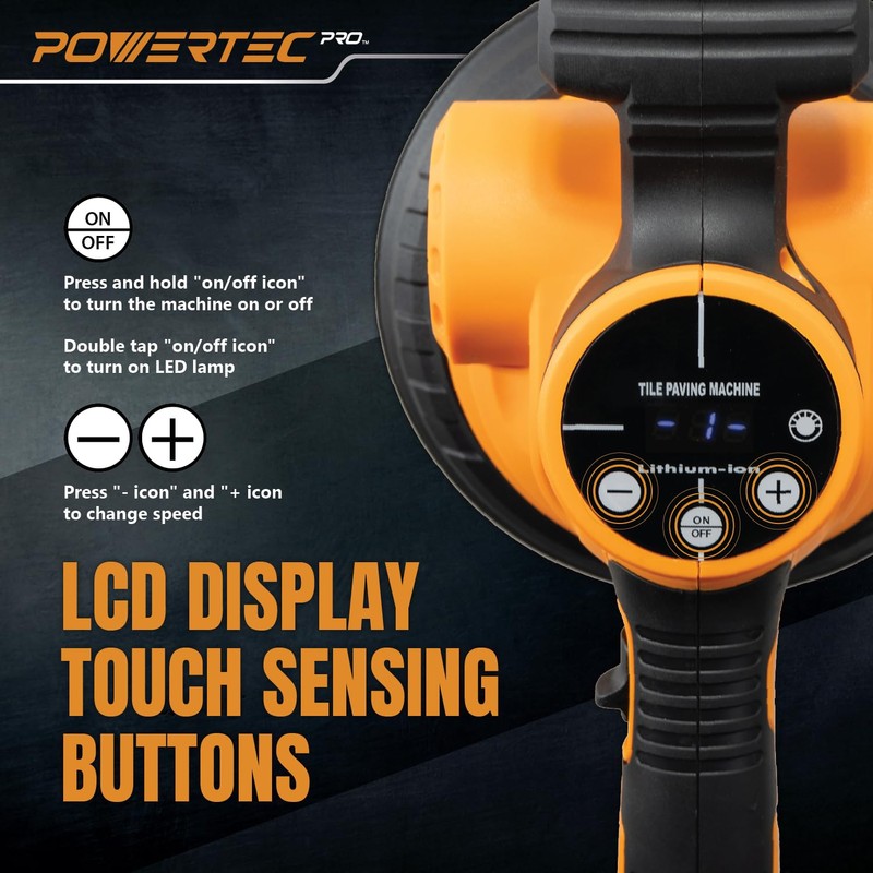 POWERTEC PRO TLV1801 Cordless Tile Vibration Leveling Machine with 6.7"