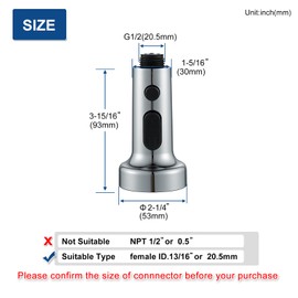 QAOYEDE Pull Down Kitchen Faucet Sprayer Head Replacement, Kitchen Sink Faucet Nozzle Parts,Stream Spray and Dual Waterfall Modes, Chrome (G 1/2 Male Thread, Without adapter)