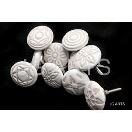 JGARTS 20 X Mix Vintage Look White Creame Creme Flower Ceramic Knobs Door Handle Cabinet Drawer Cupboard Pull
