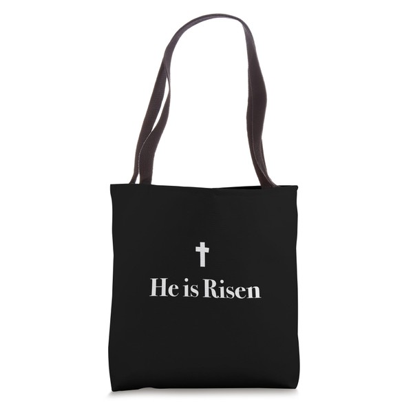 Minimalistic He is Risen Christian Cross Tote Bag
