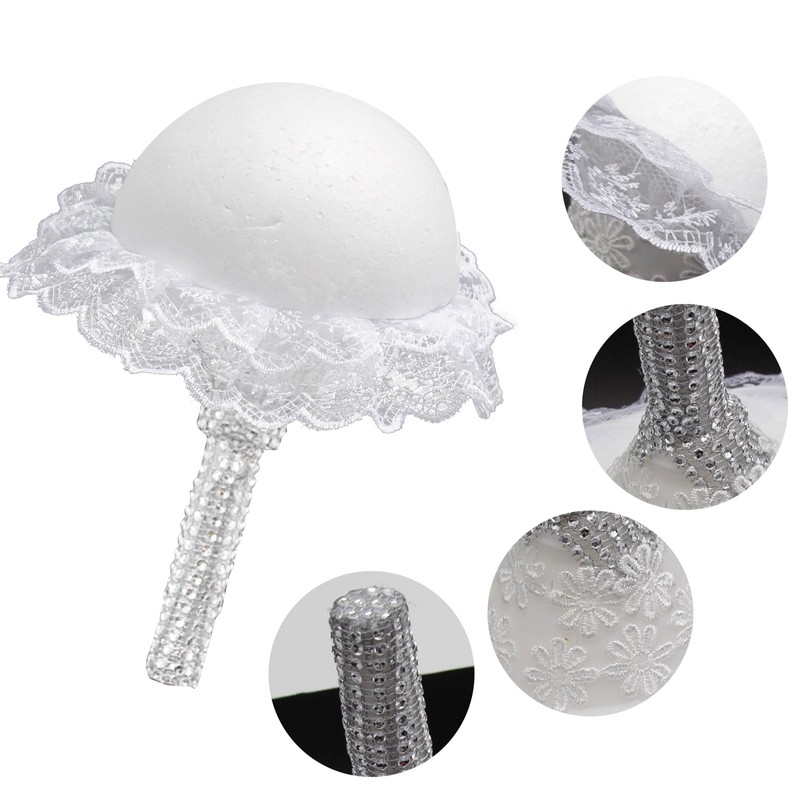 Aynaxcol White Lace Handle Bouquet Holder Bouquet Holder Foam Floral