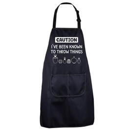 CENWA Funny Pottery Apron Caution I've Been Known to Throw Things Pottery Lover Gift Adjustable Apron For Clay Artists (Throw Things A pron EU)