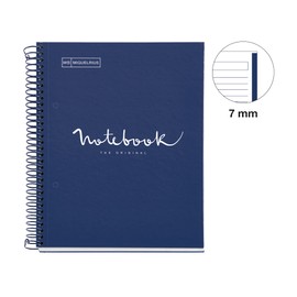 Miquelrius - Notebook A5 notebook, 1 coloured strip, 80 sheets with horizontal ruling 7 mm, paper 90 g/m² micro-perforated with 2 holes for 2 rings, cardboard cover, colour navy blue