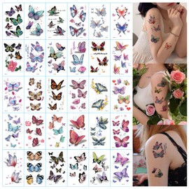 Butterfly Temporary Tattoos Stickers, 150 Pcs 3D Colorful Butterfly, Body Art Waterproof Tattoos Stickers for Women Adult Kids（Butterfly）562