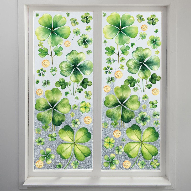 AOWDIAO 10 Sheets Shamrock Window Clings St. Patrick's Day Decorations