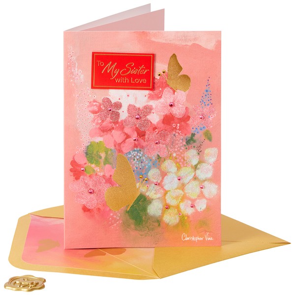 NIQUEA.D Happy Birthday Card, Sister Flowers and Butterflies (NB-0023),(5" x 7") Vertical