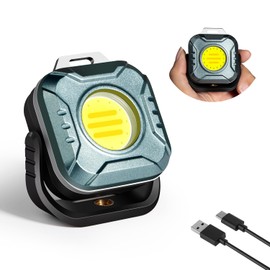 Gabujau Rechargeable Magnetic Work Light, 500 Lumens Floodlight 1200 mAh LED Portable Lamp, 2.9 Oz Mini Supersmall for Emergency Nighttime Auto Repair, Birthday Gifts for Husband and Father, Grey