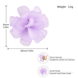 LAXPICOL Fashion Flower Clip On Earrings For Women Cute Lovely Acrylic Purple Flower Earrings No piercing Earrings