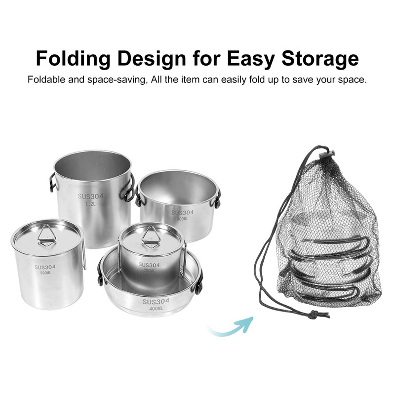 Aomiun 5 PCS Stainless Steel Camping Cookware Set, Camping Pot