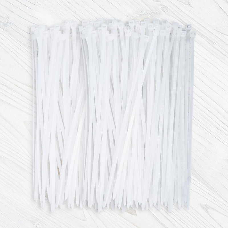 200 Pack of White Cable Ties, 200mm x 3.6mm, 8"