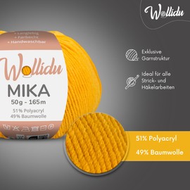 Wollidu Mika Knitting and Crochet Yarn, 51% Polyacrylic, 49% Cotton, 10 x 50 g/165 m, Oeko-Tex, Yellow