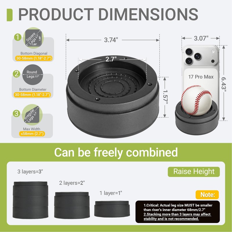 Hnndlra 1 Inch Heavy Duty Furniture Risers, Round Bed Risers,