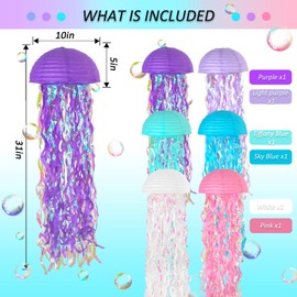 Meiduo 6 Packs Jellyfish Paper Lanterns Hanging Mermaid Wishes Lantern Under the sea Ocean Theme Party Supplies Great for Kids Birthday Decors, Baby Shower Baby Room (Pink Purple White Blue)