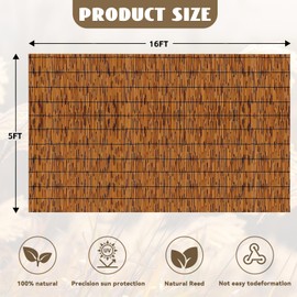 KOIUEYW Bamboo Reed Fencing, Light Russet Decorative Bamboo Privacy Fence 5ft High, Bamboo Curtains for Patio Outdoor Garden Balcony Privacy Screen Bamboo, 5 x 16 FT