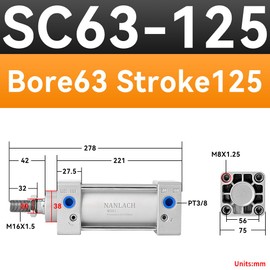 NANLACH Aluminum Alloy Pneumatic Air Cylinder Bore:2 1/2 inch(63 mm), Stroke:5 inch (125 mm),Screwed Piston Rod Dual Action Large Thrust SC63X125