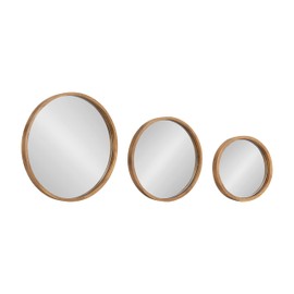 Kate and Laurel Valenti Modern Wooden Round Wall Mirror Set, Set of 3, Varying Sizes, Natural Rustic, Decorative Three-Piece Circle Mirror Set for Use as Bathroom Mirror Decor or Gallery Wall Mirrors
