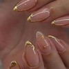 Uñas Postizas Francesas Doradas, Almendradas Medianas, Con Diseños 3D, Brillantes,