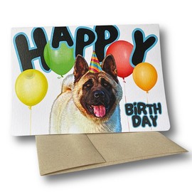 Fava Bean Productions Happy Birthday Card with Dogs, American Akita Card (1 Premium Card, 5x7 inches, Blank Inside) Dog Themed Birthday Card, Happy Birthday from Dog, Cute Birthday Card - 336