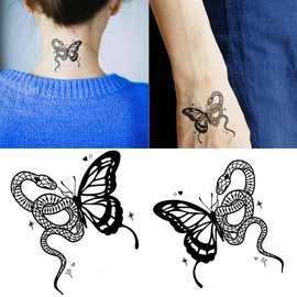 Oottati 2 Sheets Small Tiny Temporary Tattoo Stickers Snake And Butterfly