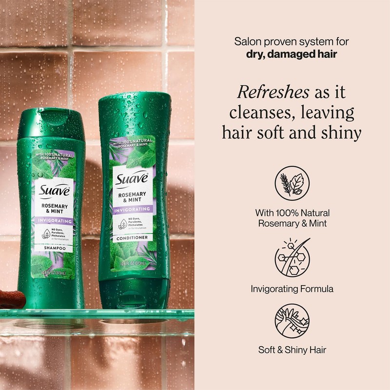 Suave Shampoo and Conditioner, Rosemary & Mint – Invigorating Formula
