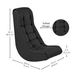 Factory Direct Partners Soft Tufted Floor Rocker - Cushioned Ground Chair for Kids Teens and Adults - Great for Reading, Gaming, Meditating, TV - Black, 10488-BK