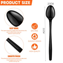 Plastic Spoons, 9" Long Handle Spoon, Black Sturdy Ice Cream Spoons, Disposable Spoons for Cocktail Stirring Dessert Milkshakes Ice Cream (48 Pack)
