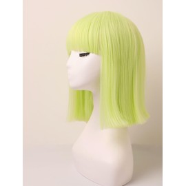 Prettyland Event Ladies Bob Straight Bangs Wig Medium Length Short Straight Heat Resistant Wig for Show Carnival Yellow-Green C634