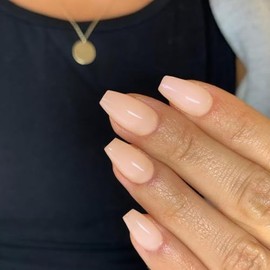 XCREANDO Uñas Postizas De Ataúd Medianas Y Cortas Color Nude, Uñas Postizas De Gel Para Mujer, Uñas Postizas Acrílicas En Forma De T, Cuadradas, Natur