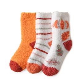 AIVEI Thanksgiving Fuzzy Socks 3 Pairs Fall Cozy Fluffy Novelty Funny Crew Socks for Women Autumn Gifts Thick Thermal Warm Crazy Holiday Cute Socks for Adult