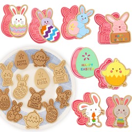 Partywind 8 Styles Easter Bunny Cookie Cutters, Easter Biscuit Fondant Pastry Cookie Cutter Stamps for Baking, Easter Fun Cookie Cutters Shapes with Bunny Egg Carrot for Party Decorations