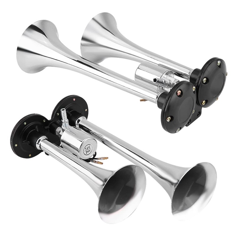 Chrome Dual Trumpet Air Horn 150db Loud Train Sound Electric