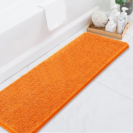 BOANKODU Bathroom Rugs 47x17, Extra Soft Absorbent Chenille Bath Rugs, PVC Backing Quick Dry, Machine Washable Bath Mats for Bathroom Floor, Tub and Shower, Home Decor Accessories,，Orange
