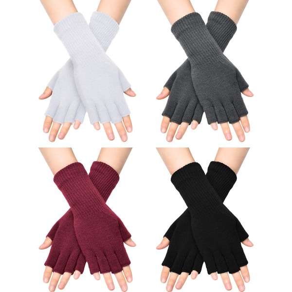 SATINIOR Fingerless Gloves for Women Half Finger Typing Gloves with Long Wrist Cuff Winter Knit Fingerless Mittens for Women