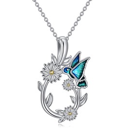 YAFEINI Hummingbird Necklace for Women 925 Sterling Silver Hummingbird Pendant Necklace Mother and Daughter Chain Hummingbird Flowers Jewellery Gifts for Women Girls, Sterling Silver, No Gemstone